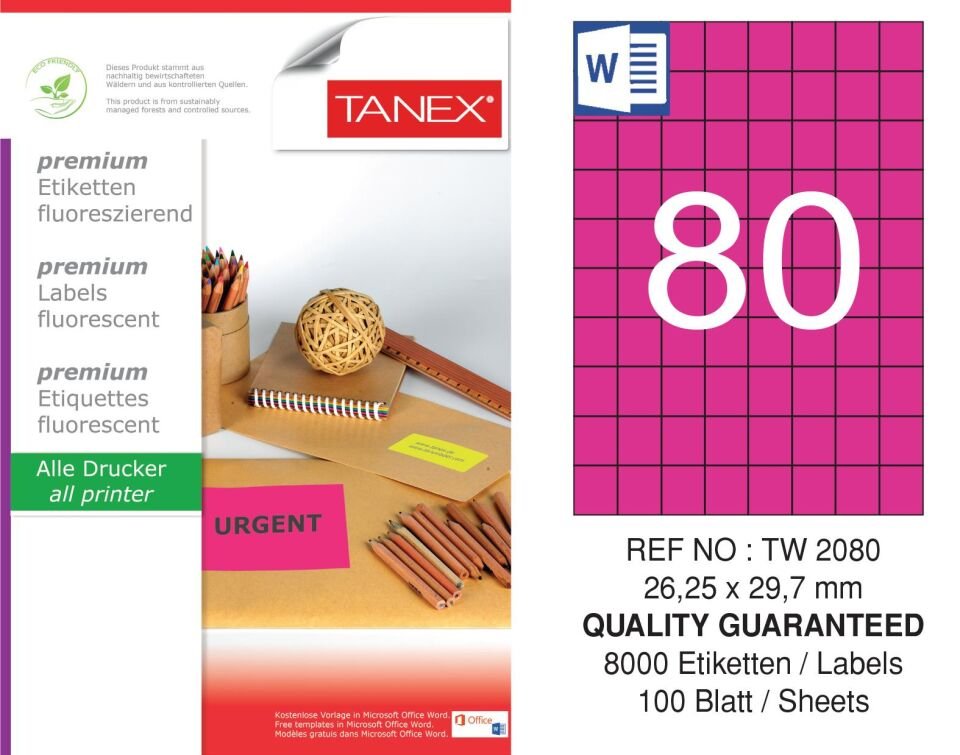 TW-2080 26,25x29,7 mm FLO PEMBE LASER ETİKET