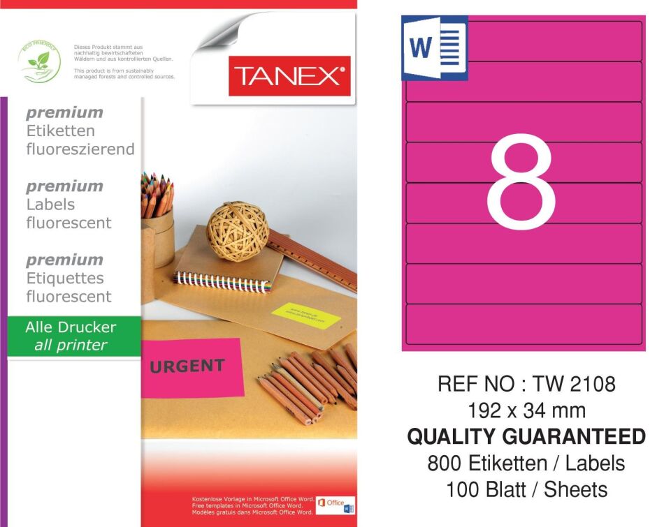 TW-2108 192x34 mm FLO PEMBE LASER ETİKET