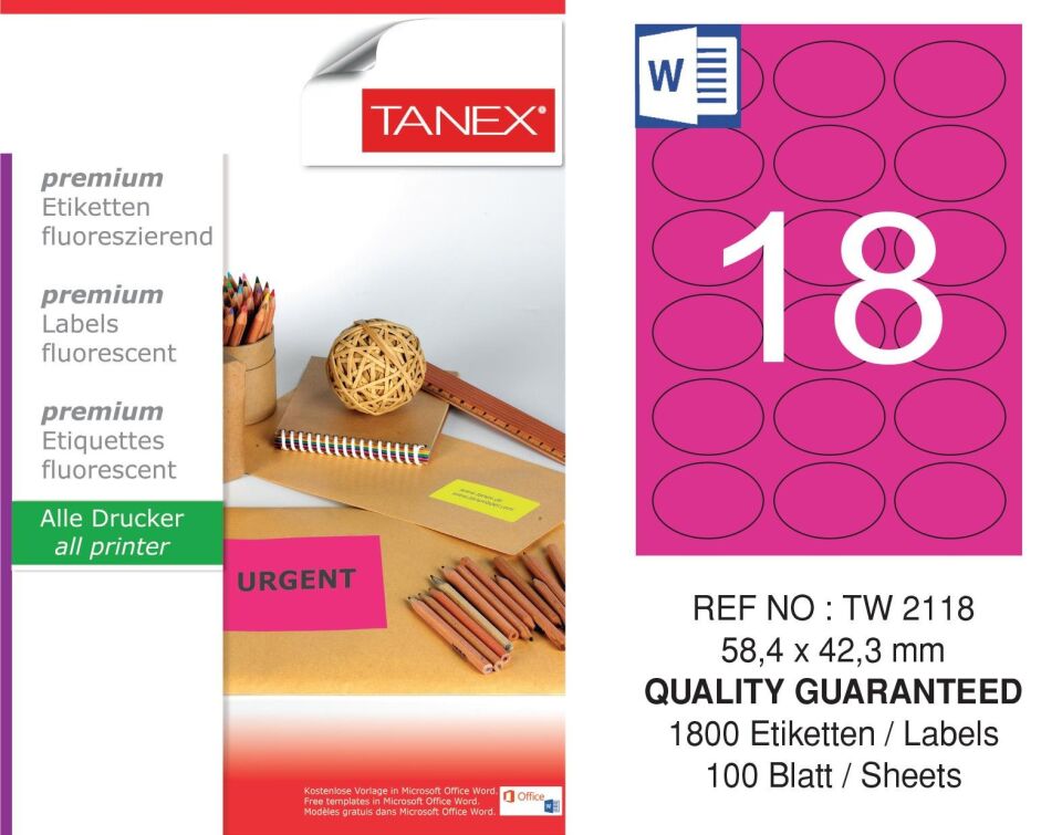 TW-2118 58,4x42,3 mm FLO PEMBE LASER ETİKET