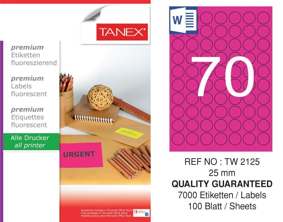 TW-2125 25 mm FLO PEMBE LASER ETİKET