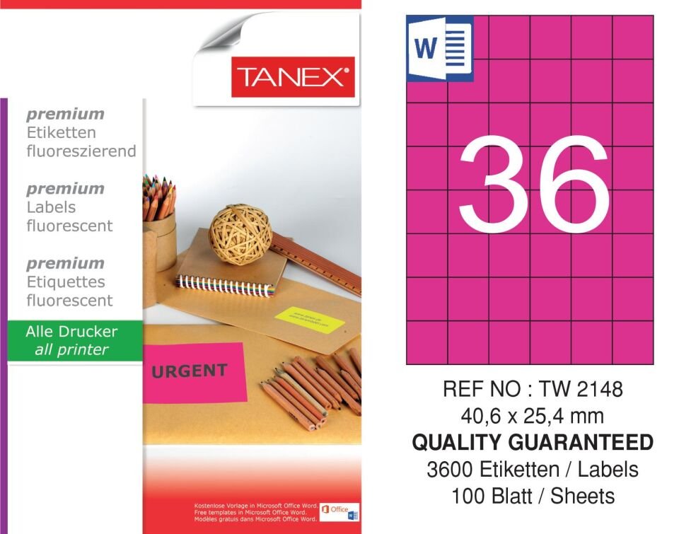 TW-2148 40,6x25,4 mm FLO PEMBE LASER ETİKET