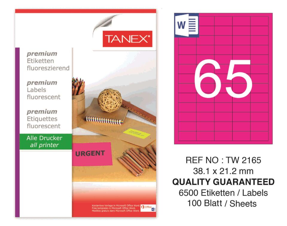 TW-2165 38,1x21,2 mm FLO PEMBE LASER ETİKET