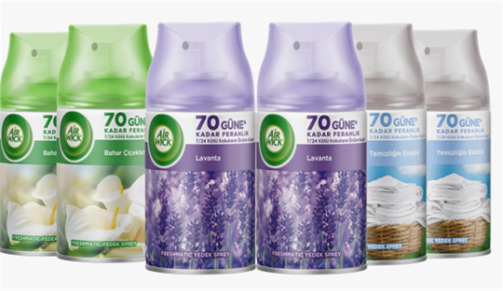 Airwick 250ml 6lı (Lavanta-Bahar Çiçekleri-Temizliğin Esinti) Oda Kokusu Sprey(Makina Yedek Spreyi)