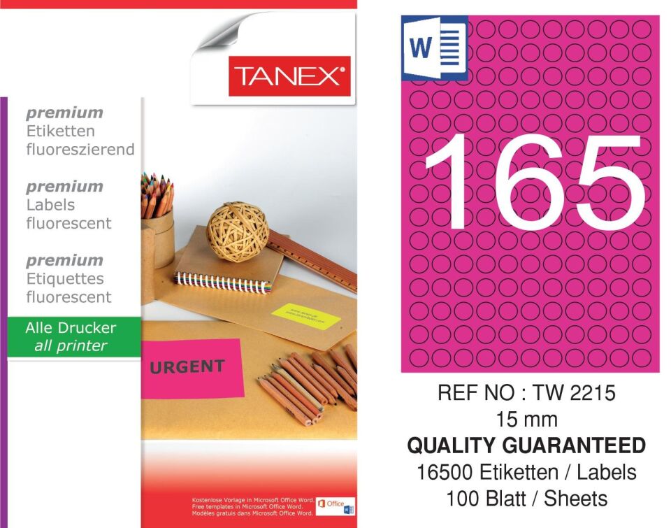 TW-2215 15 mm FLO PEMBE LASER ETİKET