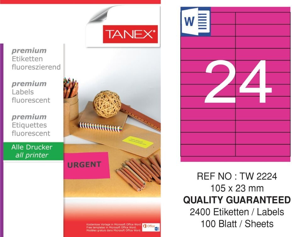 TW-2224 105x23 mm FLO PEMBE LASER ETİKET