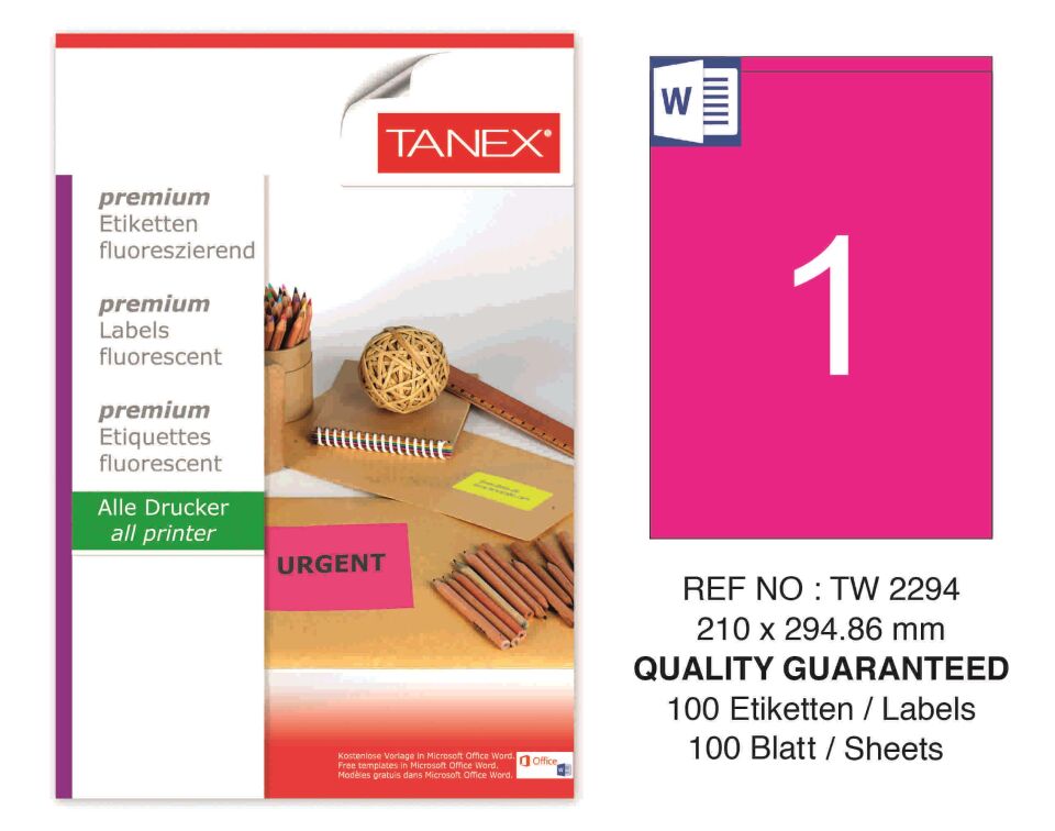 TW-2294 210x294,86 mm FLO PEMBE LASER ETİKET
