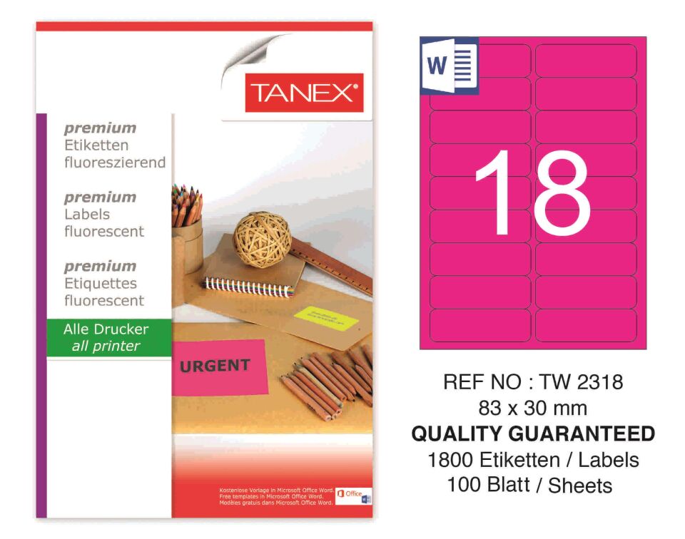 TW-2318 83x30 mm FLO PEMBE LASER ETİKET