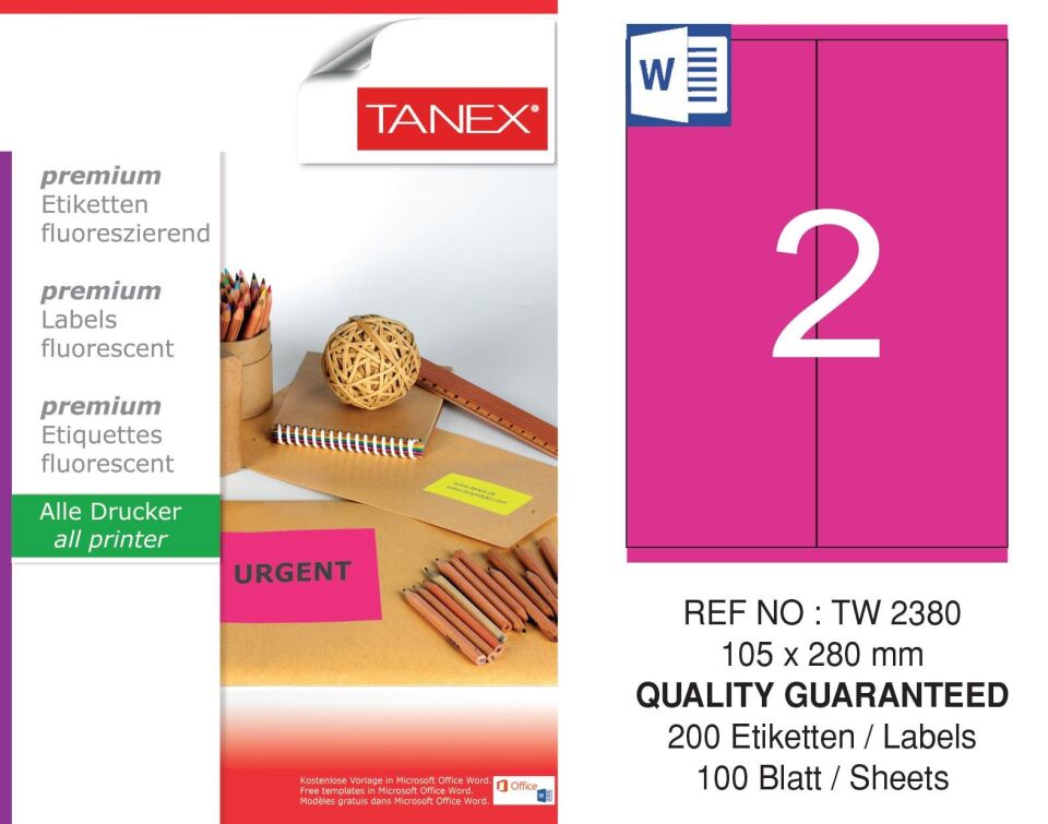 TW-2380 105x280 mm FLO PEMBE LASER ETİKET