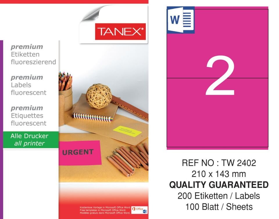 TW-2402 210x143 mm FLO PEMBE LASER ETİKET