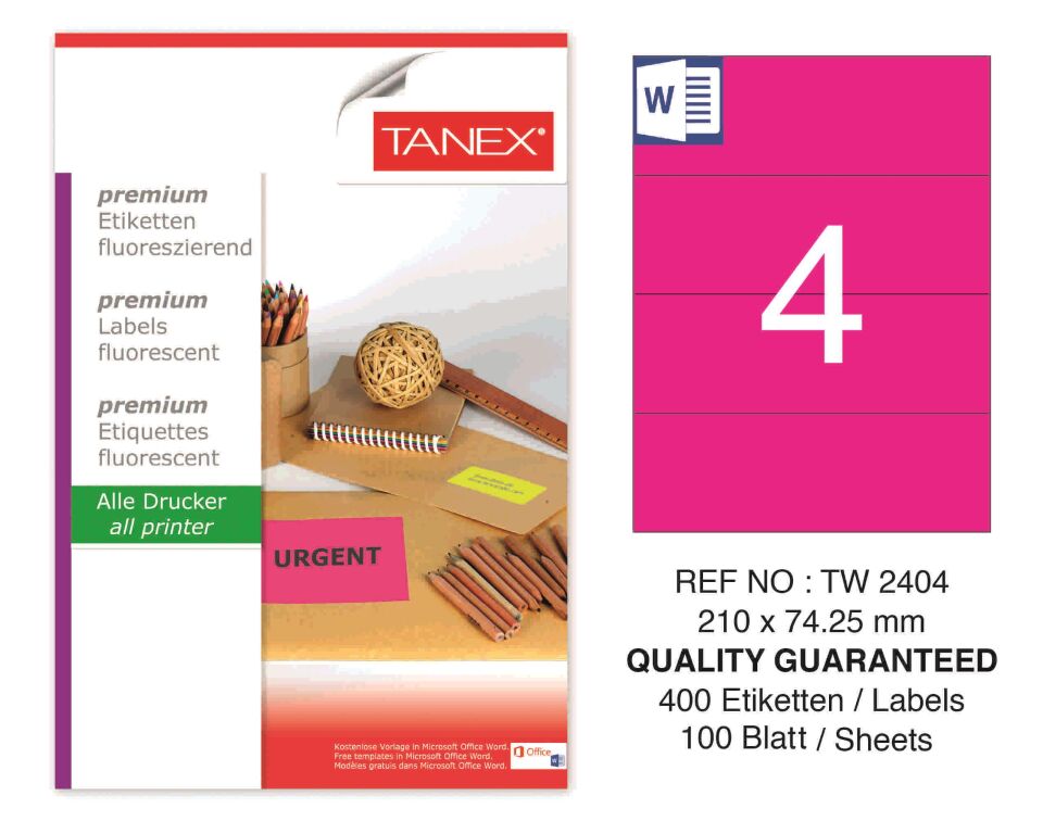TW-2404 210x74,25 mm FLO PEMBE LASER ETİKET