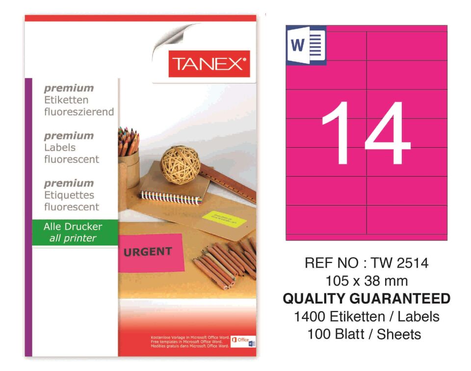 TW-2514 105x38 mm FLO PEMBE LASER ETİKET