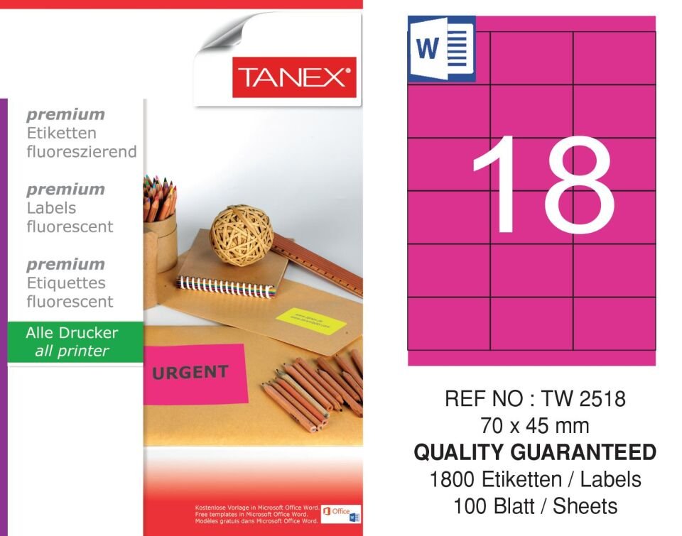 TW-2518 70x45 mm FLO PEMBE LASER ETİKET