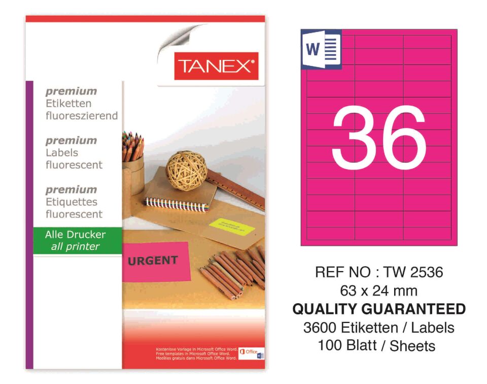 TW-2536 63x24 mm FLO PEMBE LASER ETİKET