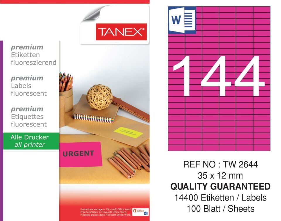 TW-2644 35x12 mm FLO PEMBE LASER ETİKET