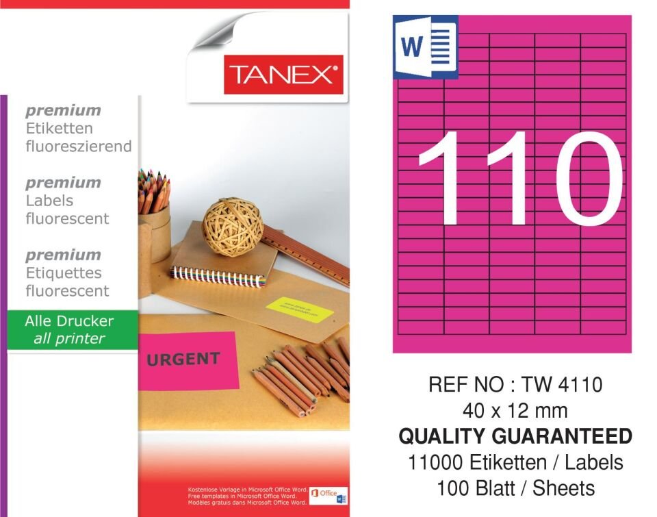 TW-4110 40x12 mm FLO PEMBE LASER ETİKET