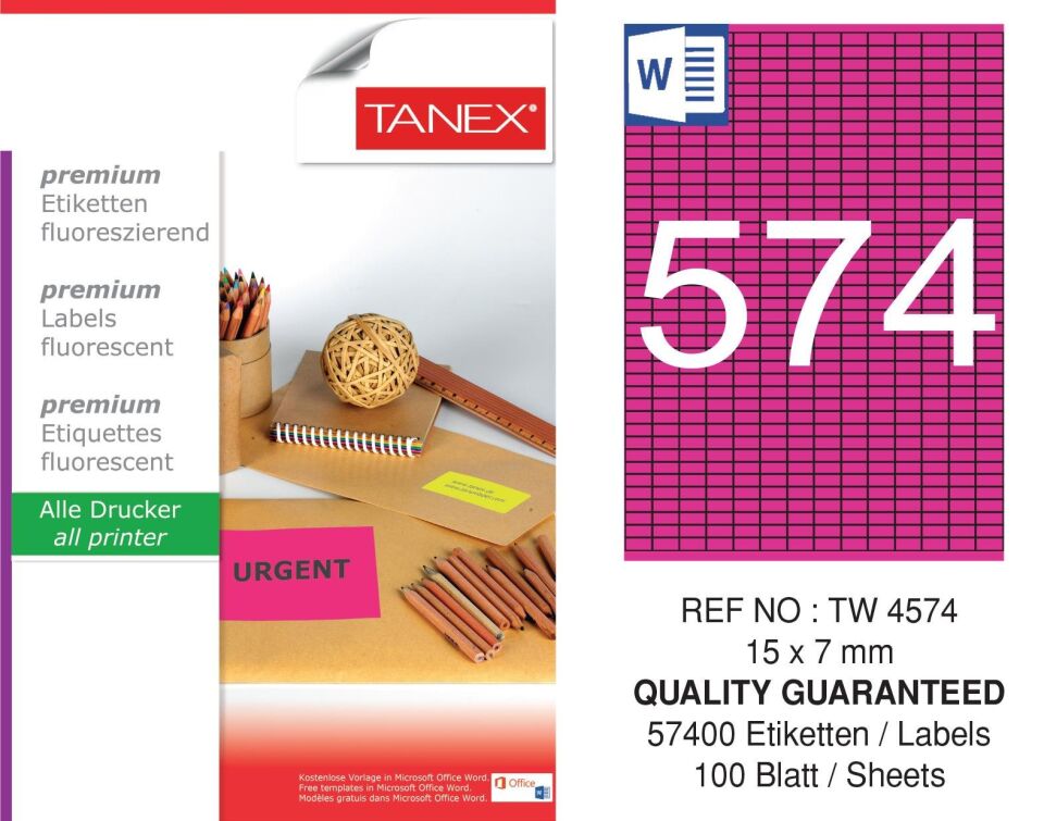 TW-4574 15x7 mm FLO PEMBE LASER ETİKET