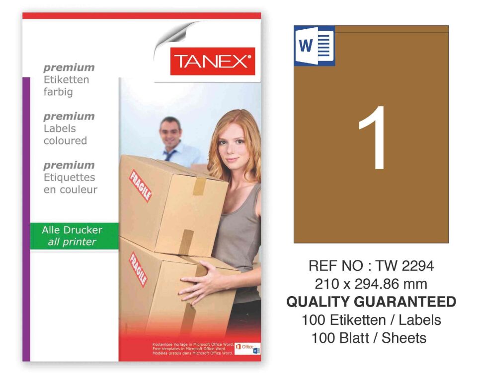 TW-2294 210x294,86 mm KRAFT LASER ETİKET