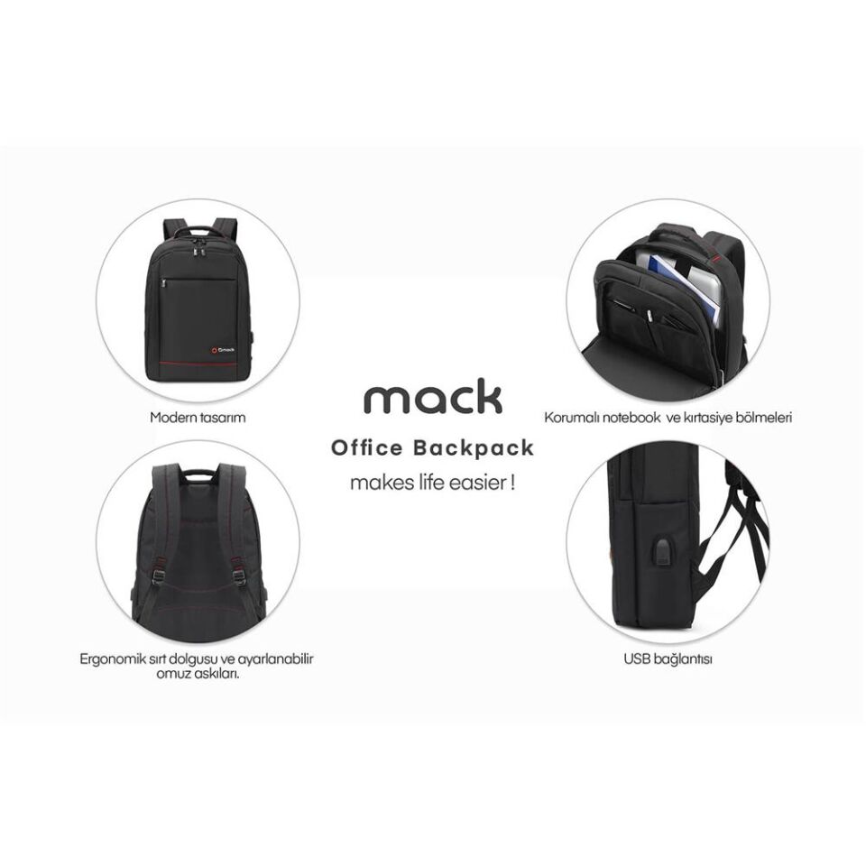 Mack MCC-006 15.6'' Office USB Girişli Notebook Sırt Çantası MAVİ