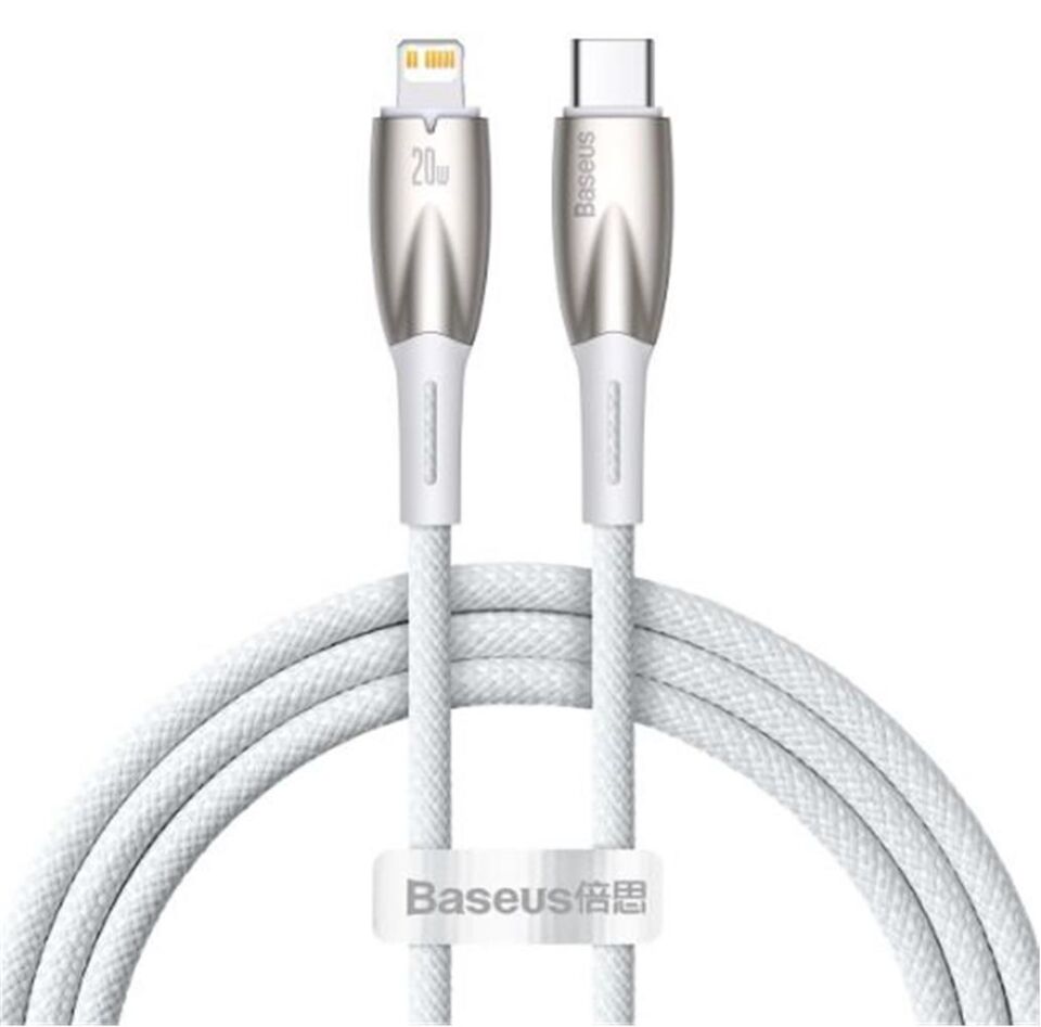 Baseus Glimmer Series Beyaz CADH000002 1mt 20w Type-C to Lightning Şarj Kablosu Örgülü