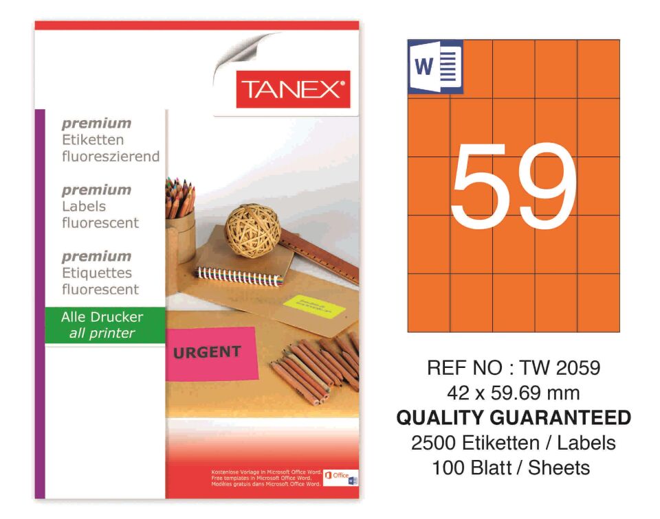 TW-2059 42x59,69 mm FLO TURUNCU LASER ETİKET