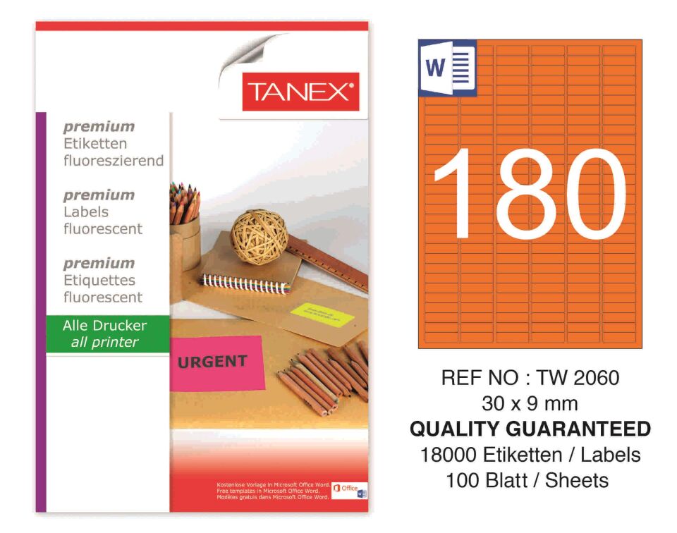 TW-2060 30x9 mm FLO TURUNCU LASER ETİKET