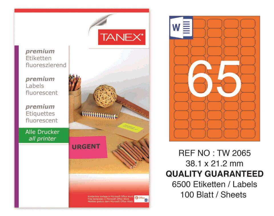 TW-2065 38,1x21,2 mm FLO TURUNCU LASER ETİKET
