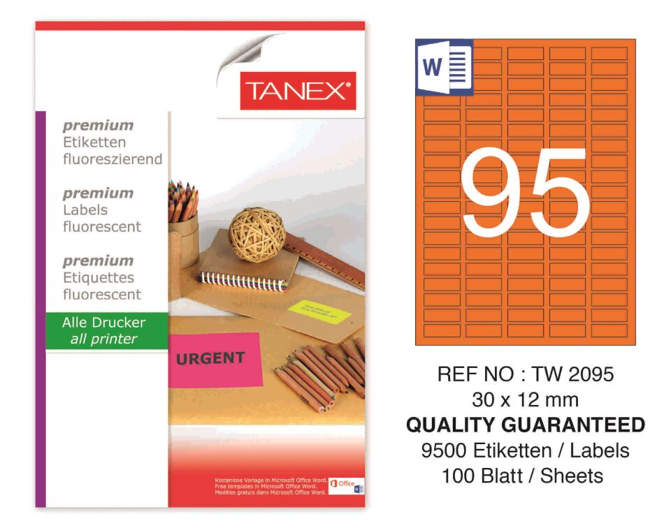 TW-2095 30x12 mm FLO TURUNCU LASER ETİKET