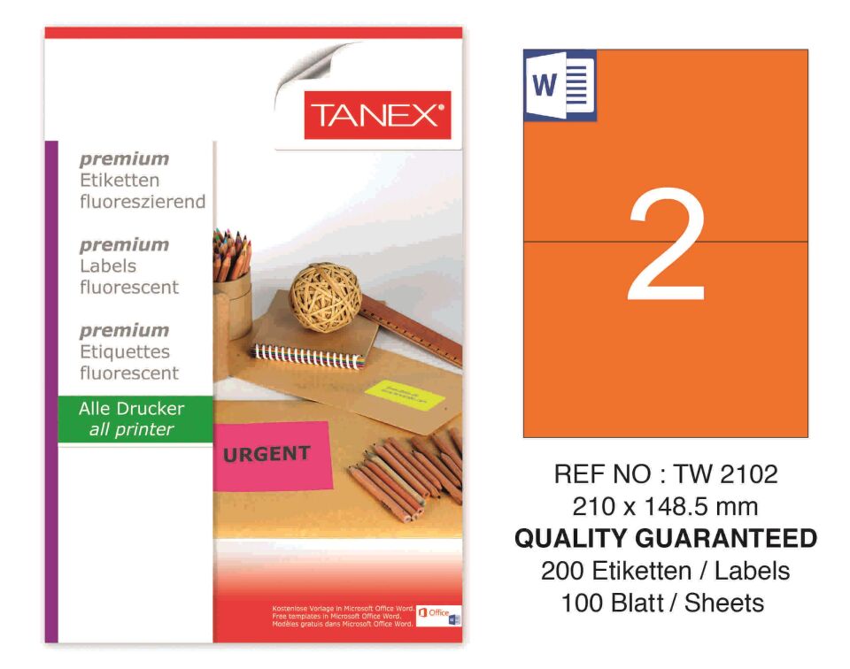 TW-2102 210x148,5 mm FLO TURUNCU LASER ETİKET