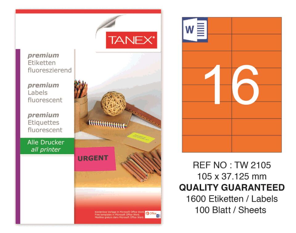 TW-2105 105x37,125 mm FLO TURUNCU LASER ETİKET