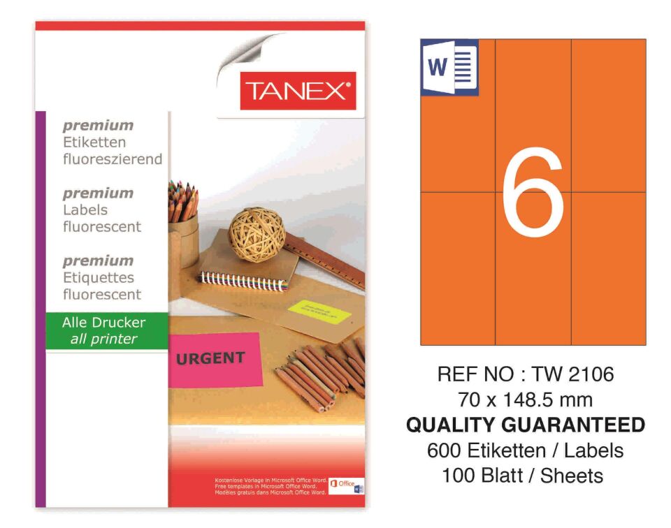 TW-2106 70x148,5 mm FLO TURUNCU LASER ETİKET