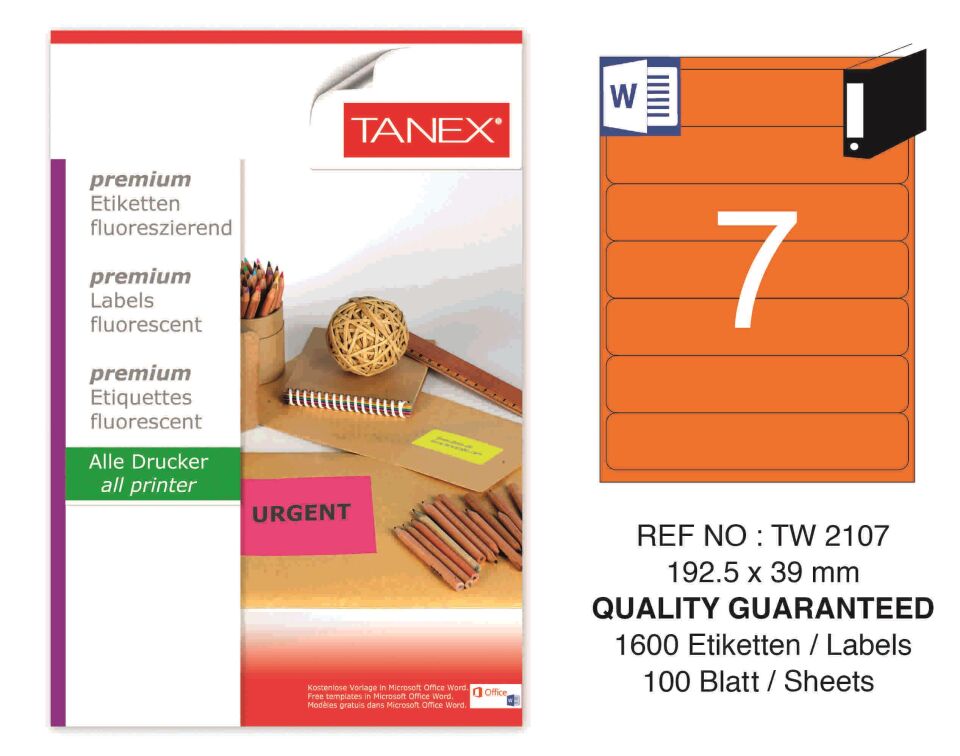 TW-2107 192,5x39 mm FLO TURUNCU LASER ETİKET