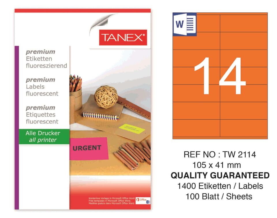 TW-2114 105x41 mm FLO TURUNCU LASER ETİKET