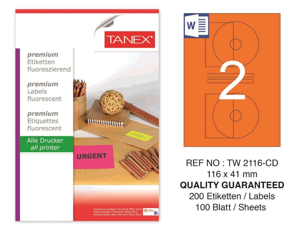 TW-2116 116x41 mm FLO TURUNCU LASER ETİKET