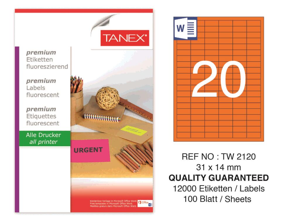 TW-2120 31x14 mm FLO TURUNCU LASER ETİKET