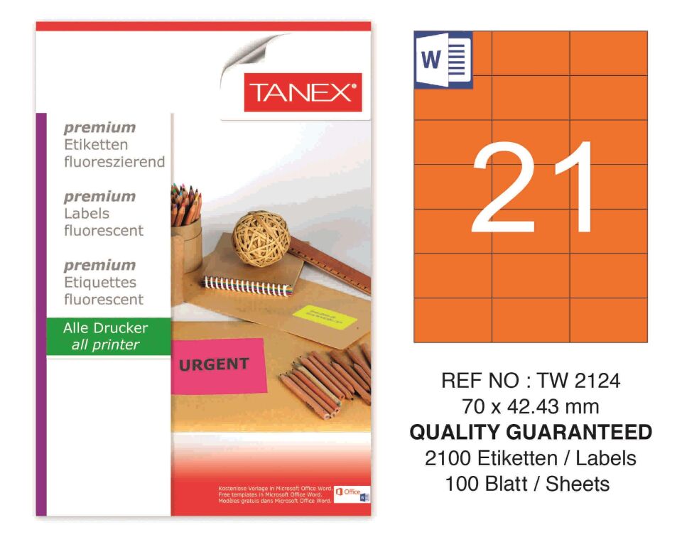 TW-2124 70x42,43 mm FLO TURUNCU LASER ETİKET