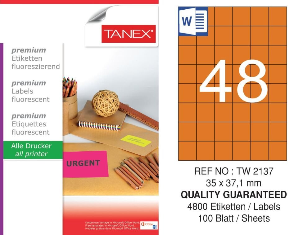 TW-2137 35x37,125 mm FLO TURUNCU LASER ETİKET