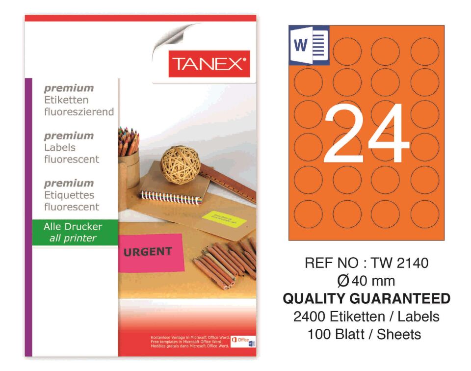 TW-2140 40 mm FLO TURUNCU LASER ETİKET