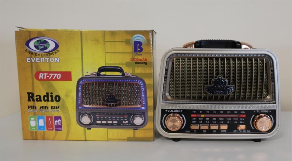 Everton Rt-770  Bluetooth Fm-Usb-Tf-Aux  Şarjlı Nostaljik Radyo