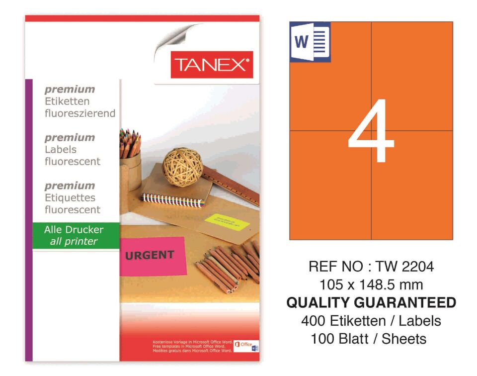 TW-2204 105x148,5 mm FLO TURUNCU LASER ETİKET