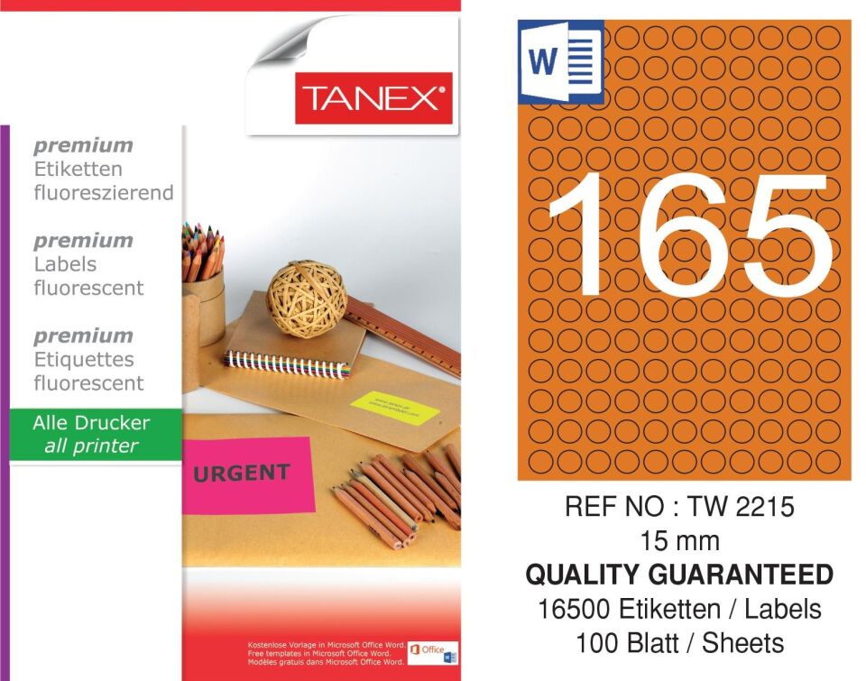 TW-2215 15 mm FLO TURUNCU LASER ETİKET
