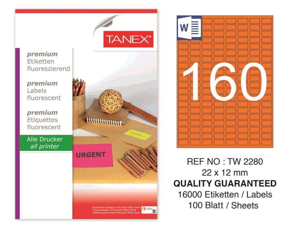 TW-2280 22x12 mm FLO TURUNCU LASER ETİKET