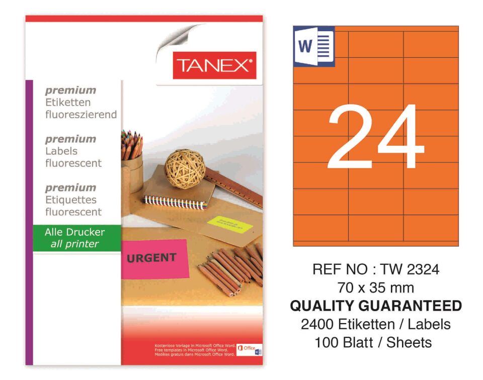 TW-2324 70x35 mm FLO TURUNCU LASER ETİKET