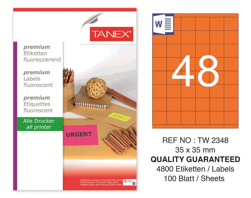 TW-2348 35x35 mm FLO TURUNCU LASER ETİKET