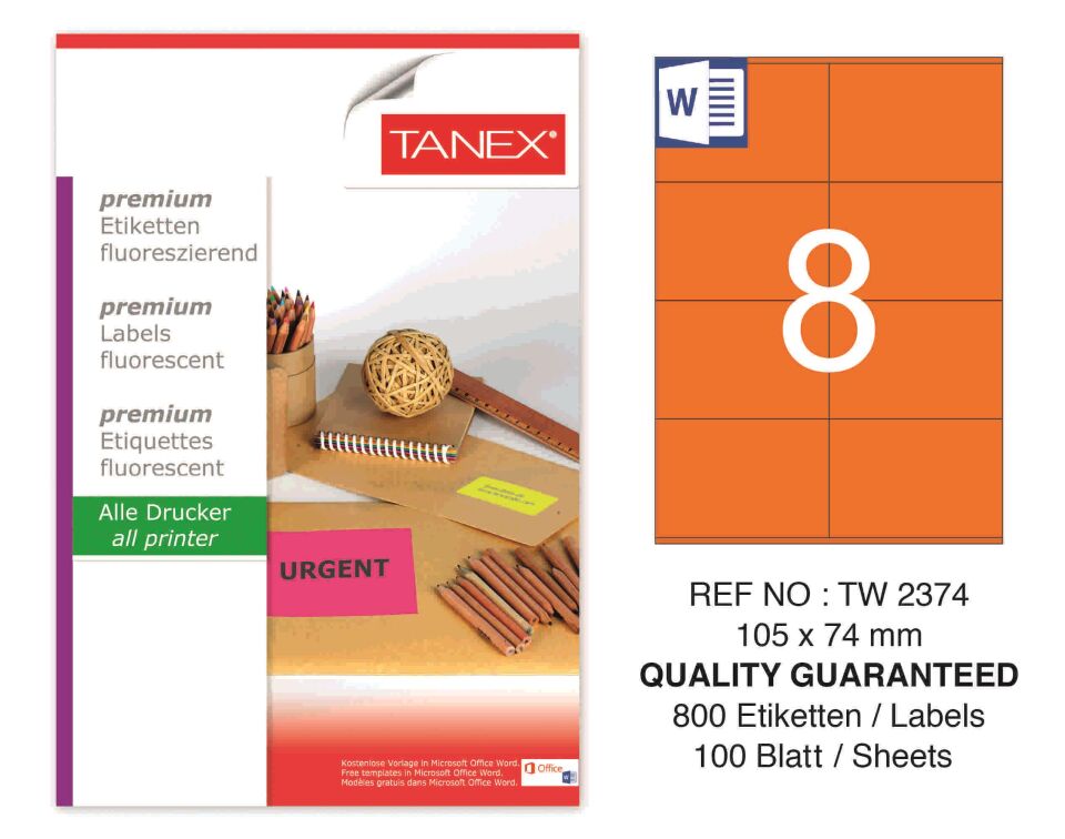 TW-2374 105x74,25 mm FLO TURUNCU LASER ETİKET