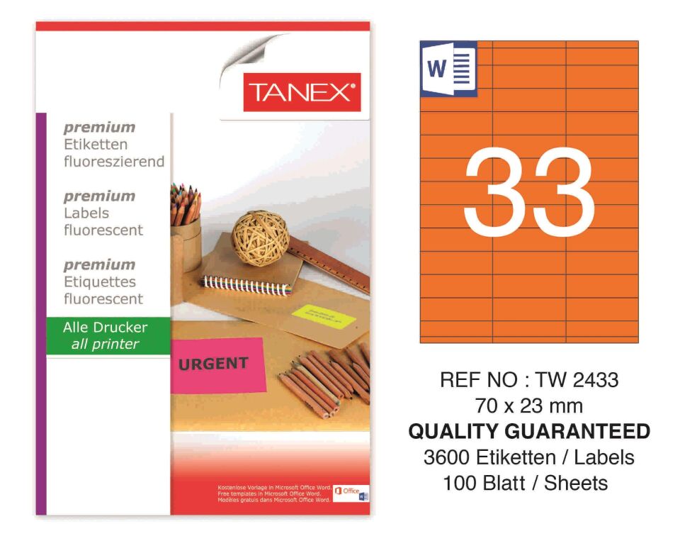 TW-2433 70x23 mm FLO TURUNCU LASER ETİKET