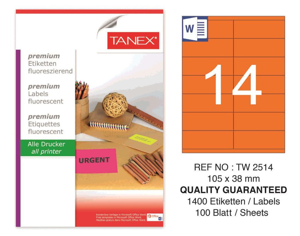 TW-2514 105x38 mm FLO TURUNCU LASER ETİKET