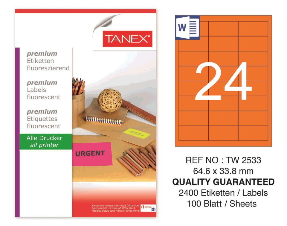 TW-2533 64,6 x 33,8 mm FLO TURUNCU LASER ETİKET