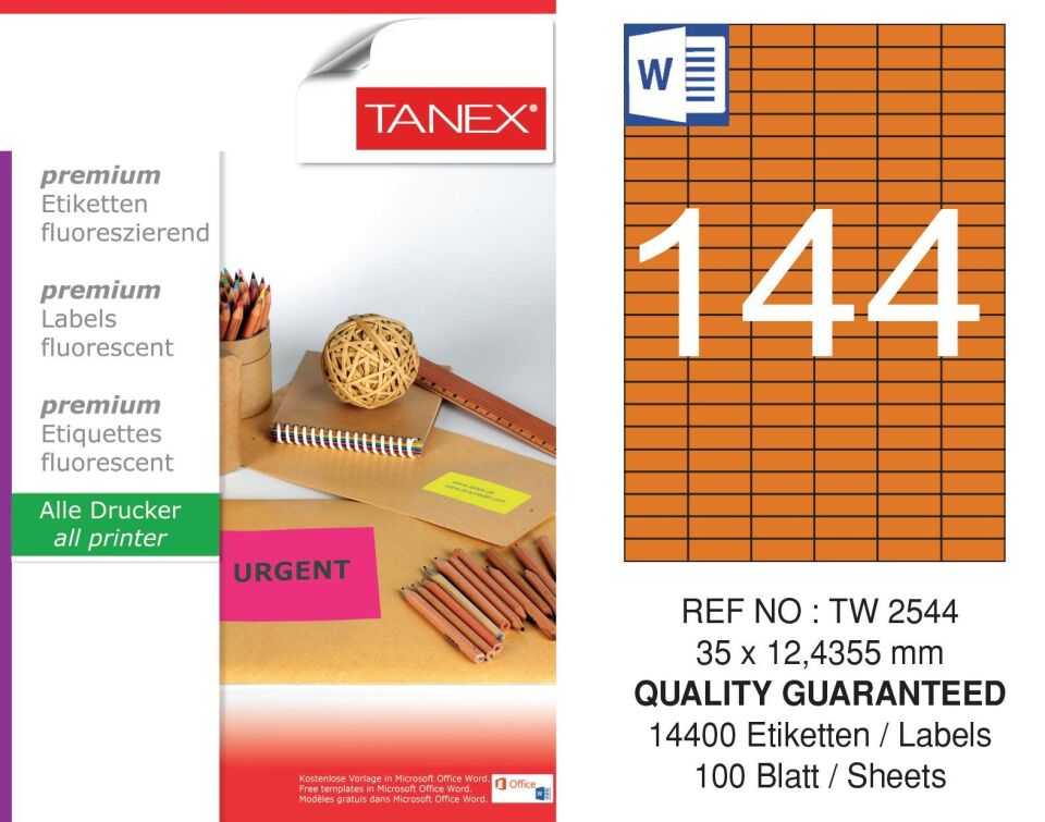TW-2544 35x12,4355 mm FLO TURUNCU LASER ETİKET