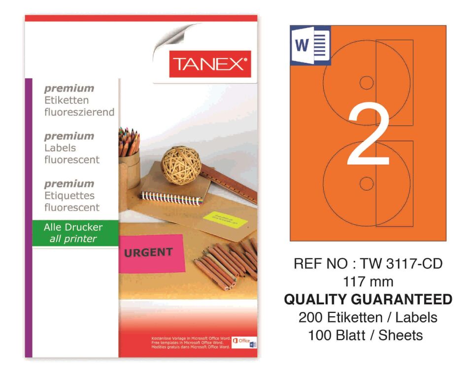 TW-3117 117 mm FLO TURUNCU LASER ETİKET