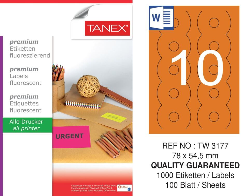 TW-3177 78x54,5 mm FLO TURUNCU LASER ETİKET